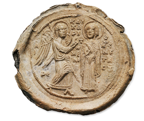 Bleisiegel des Konstantin Angelos Dukas (* ca. 1113 – † nach 1193), Vorderseite
